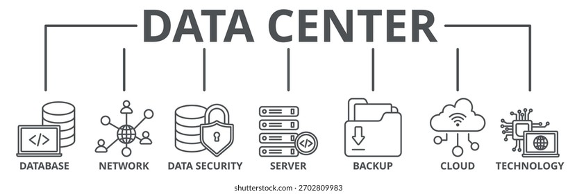 Concepto de Ilustración vectorial de icono de Web de Anuncio de centro de datos