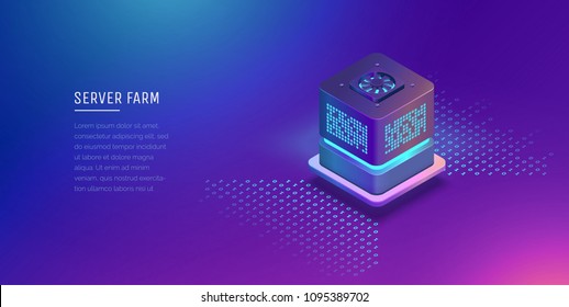 Data center. Big Date. Conceptual illustration, data stream. Server. Digital space. Data storage. Isometric vector illustration. 3D