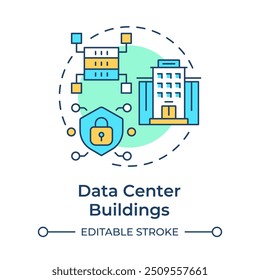 Data center buildings multi color concept icon. Industrial property type. Server rooms. IT infrastructure. Round shape line illustration. Abstract idea. Graphic design. Easy to use in booklet