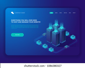 Data Center Cloud Computer Connection Hosting Server Database Synchronize Technology Vector isometric Illustration