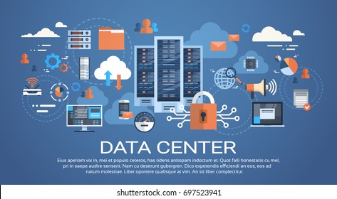 Data Center Cloud Computer Connection Hosting Server Database Synchronize Technology Vector Illustration