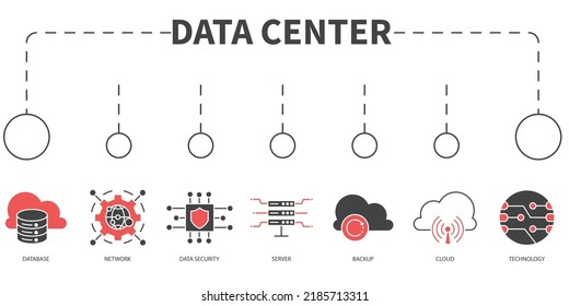 Data Center Cloud Computer Vector Illustration concept. Banner with icons and keywords . Data Center Cloud Computer symbol vector elements for infographic web