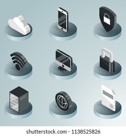 Data center color isometric icons
