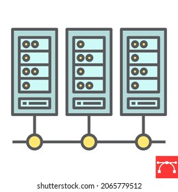 Data Center Color Line Icon, Database And Hosting, Computer Server Vector Icon, Vector Graphics, Editable Stroke Filled Outline Sign, Eps 10.