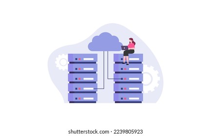 Concepto de centro de datos, administración de archivos, almacenamiento en la nube vector de ilustración plana