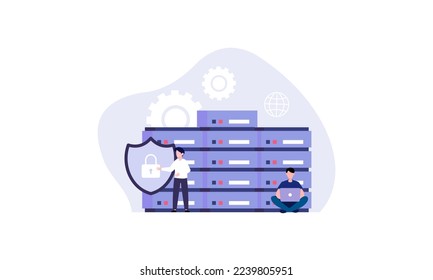 Data center concept, file management, cloud storage flat illustration vector
