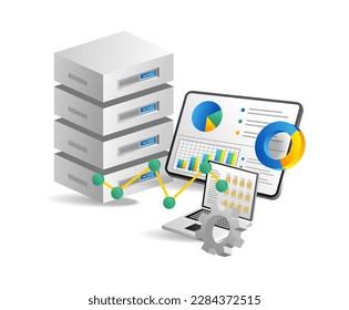 Concepto de centro de datos con diseño de iconos, ilustración vectorial 10 eps gráfico.