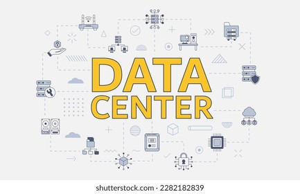 data center concept with icon set with big word or text on center