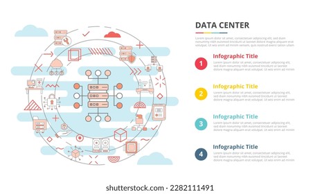 Datenzentrum-Konzept für Infografik-Vorlagenbanner mit Informationen zur Vier-Punkte-Liste