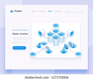 Data center concept landing page header template. 3d isometric vector illustration.