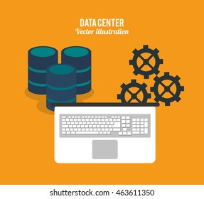 Data center concept represented by laptop and gears icon. Colorfull and flat illustration.