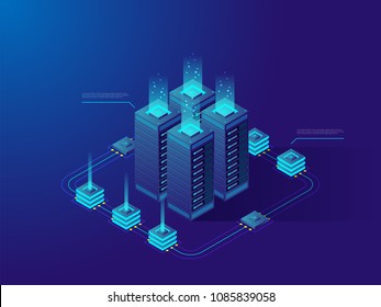 Data center or cryptocurrency market. A large group of networked computer servers typically used by organizations for the remote storage, processing, or distribution of large amounts of data. Vector