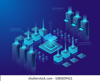 Data center or cryptocurrency market. A large group of networked computer servers typically used by organizations for the remote storage, processing, or distribution of large amounts of data. Vector