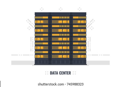 Data center, database backup storage 3d vector concept, server room racks illustration isolated on white background