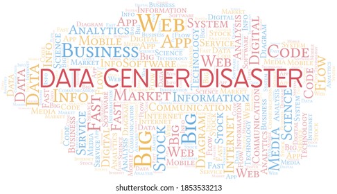 Data Center Disaster vector word cloud, made with text only.