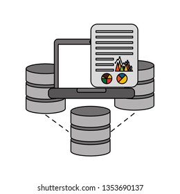 data center disks with laptop and document