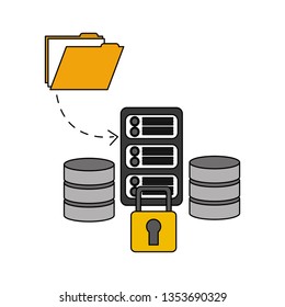 data center disks with server and set icons