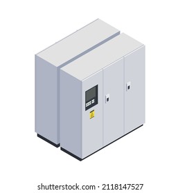 Data center equipment icon with closed racks on white background 3d vector illustration
