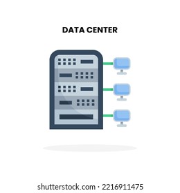 Data center flat icon. Vector illustration on white background. Can used for digital product, presentation, UI and many more.