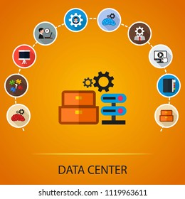 Data center flat icons concept. Vector illustration. Element template for design.
