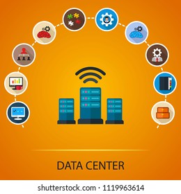 Data center flat icons concept. Vector illustration. Element template for design.