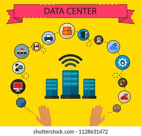 Data center flat icons concept. Vector illustration. Element template for design.