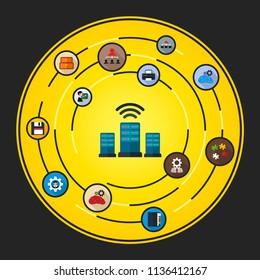 Data center flat icons concept. Vector illustration. Element template for design.