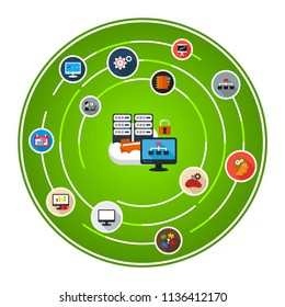 Data center flat icons concept. Vector illustration. Element template for design.