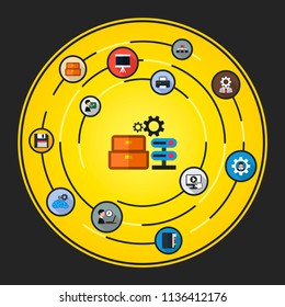 Data center flat icons concept. Vector illustration. Element template for design.