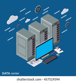 Ilustración isométrica plana del centro de datos