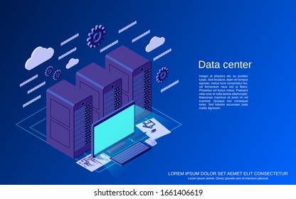 Data center flat isometric vector concept illustration