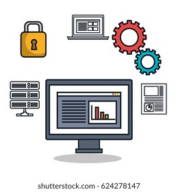 data center flat line icons