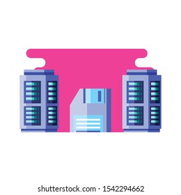 data center with floppies disk vector illustration design