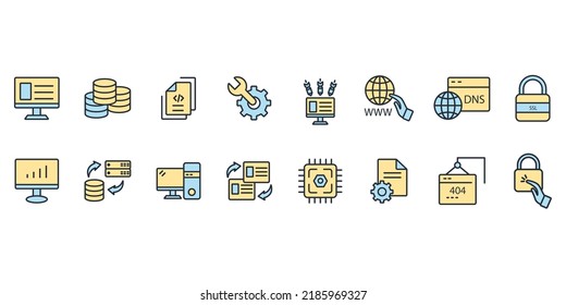 data center and hosting icons set . data center and hosting pack symbol vector elements for infographic web