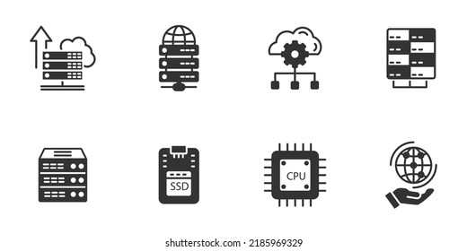 data center and hosting icons set . data center and hosting pack symbol vector elements for infographic web