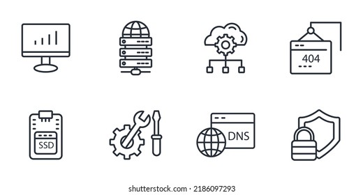 data center and hosting icons set . data center and hosting pack symbol vector elements for infographic web