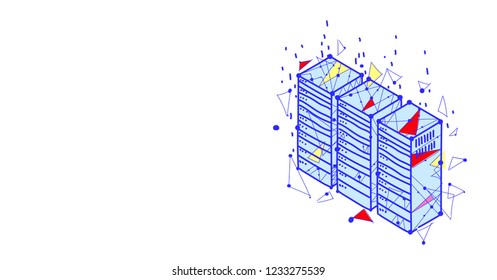data center hosting server database concept sketch doodle horizontal isolated flat vector illustration