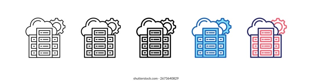 Data Center Icon In 5 Different Styles Set Collection.
