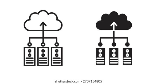 Data center icon in a black stroke vector design and flat solid version on white background