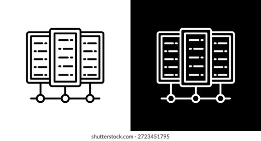 Ícone do data center com contorno em preto e branco.