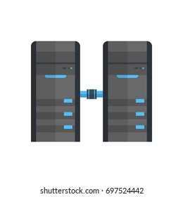Data Center Icon Cloud Computer Connection Hosting Server Database Synchronize Technology Vector Illustration