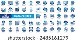 Data center icon collection set. Containing cloud computing, security, hosting, computer, internet, server, information technology icon. Simple flat vector illustration.