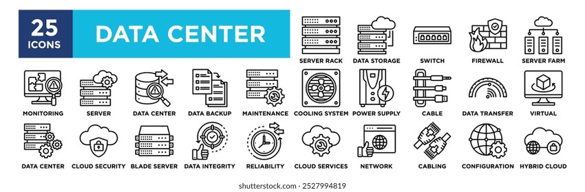 Data Center icon collection set. Containing design computer, database, internet, data, server