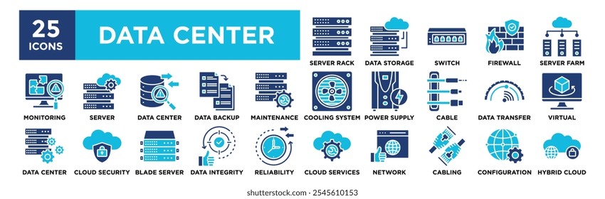 Data Center icon collection set. Containing design computer, database, internet, data, server	