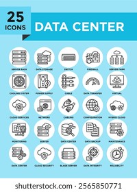 Data Center icon collection set. Containing design computer, database, internet, data, server	