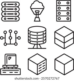 Data center icon collection set. Containing cloud computing, security, hosting, computer, internet, server, information technology icon. Simple flat vector