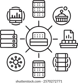 Data center icon collection set. Containing cloud computing, security, hosting, computer, internet, server, information technology icon. Simple flat vector