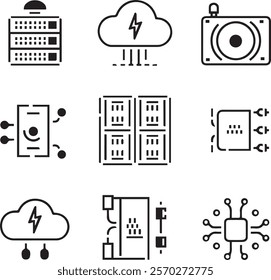 Data center icon collection set. Containing cloud computing, security, hosting, computer, internet, server, information technology icon. Simple flat vector