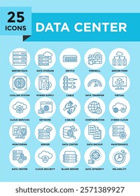 Data Center icon collection set. Containing design computer, database, internet, data, server	