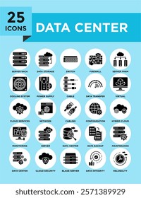 Data Center icon collection set. Containing design computer, database, internet, data, server	